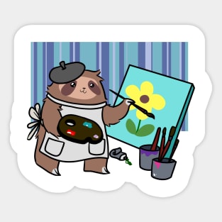 Painter Sloth - Striped Background Sticker